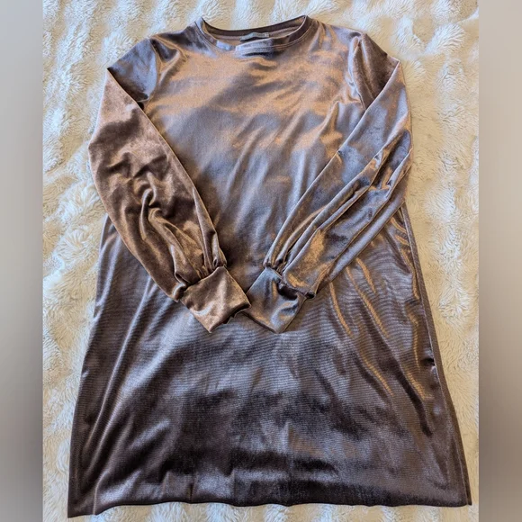 Zara Velvet Long Sleeve Dress in Soft Brown - Picture 2 of 6